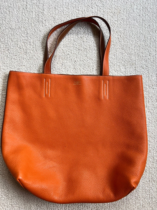 Hermes Taurillon Clemence Double Sens 45 Reversible Tote Orange Gold