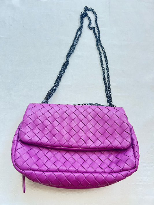 Bottega Veneta Magenta Intrecciato Leather Flap Chain Shoulder bag