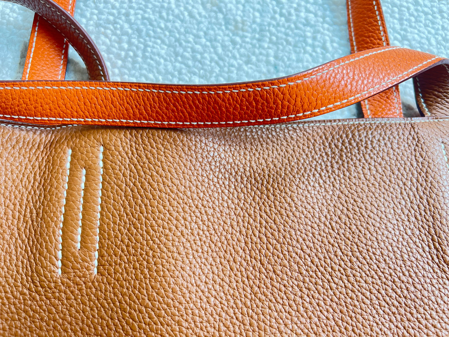 Hermes Taurillon Clemence Double Sens 45 Reversible Tote Orange Gold