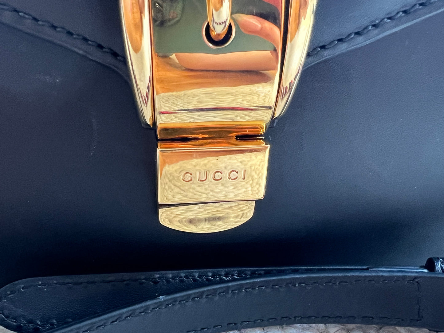 GUCCI 
Calfskin Mini Sylvie Top Handle Bag Black