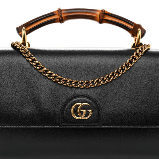 GUCCI 
Wonka Grain Calfskin Mini Diana Bamboo Top Handle Shoulder Bag Black