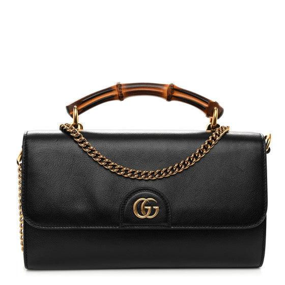 GUCCI 
Wonka Grain Calfskin Mini Diana Bamboo Top Handle Shoulder Bag Black