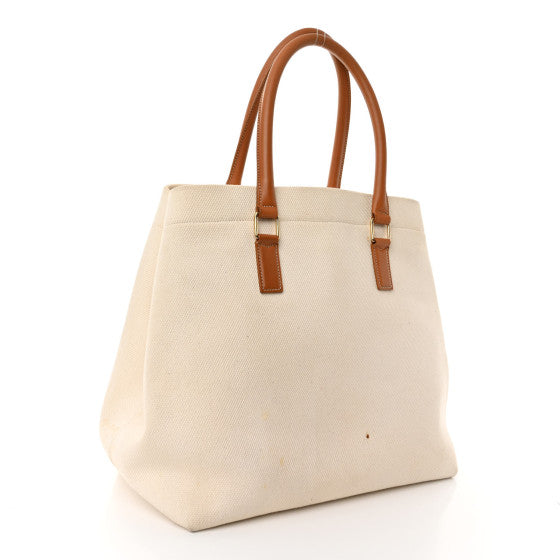 CELINE 
Canvas Calfskin Logo Print Small Horizontal Cabas Natural Tan