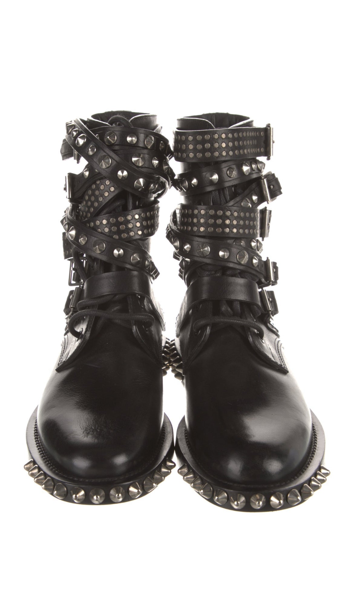 Saint Laurent Leather Ankle Combat Boots， Black