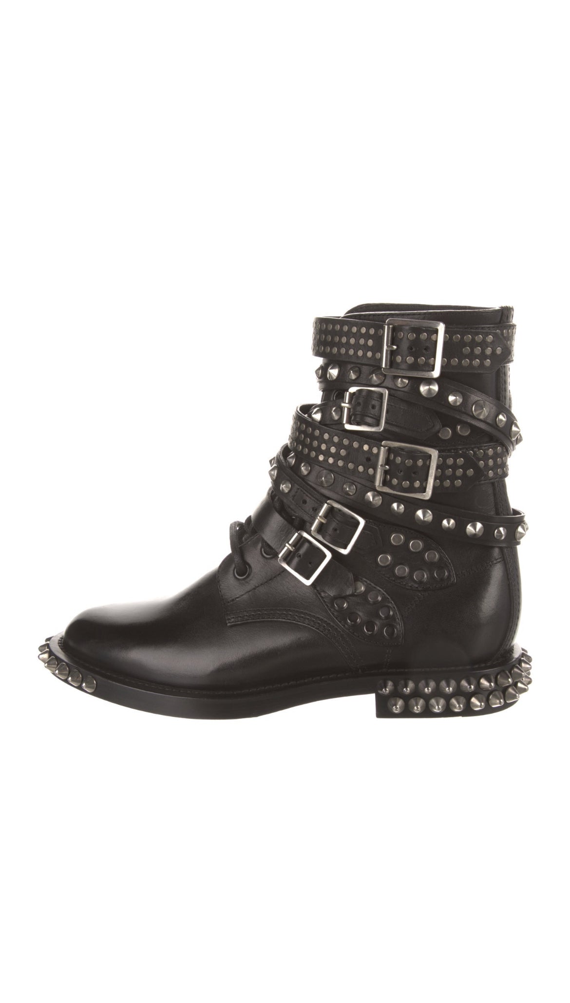 Saint Laurent Leather Ankle Combat Boots， Black