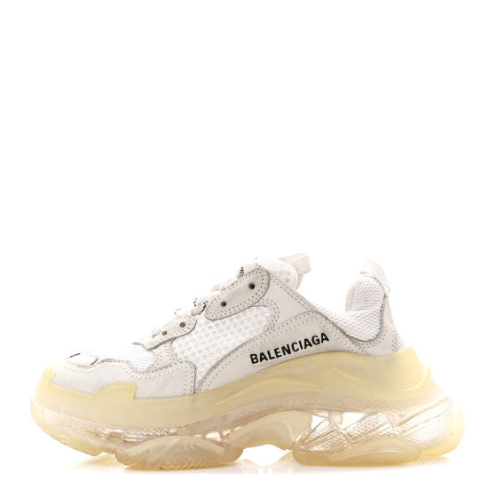 BALENCIAGA 
Fabric Mesh Clear Sole Womens Triple S Sneakers 36 White