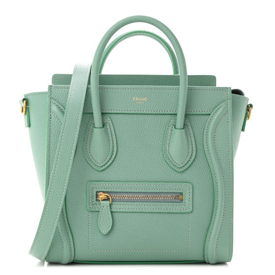 CELINE 
Drummed Calfskin Nano Luggage Ice Mint