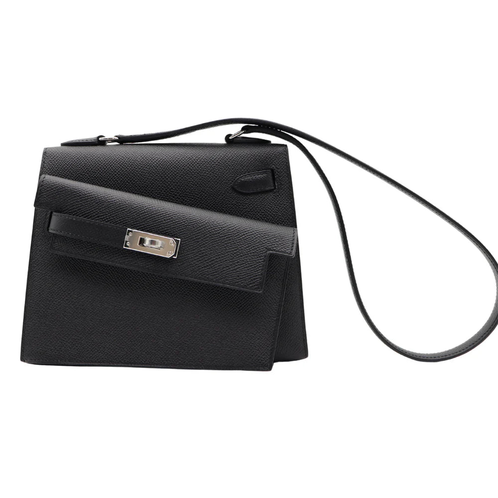 HERMÈS KELLY EN DESORDRE BLACK EPSOM LEATHER PALLADIUM HARDWARE