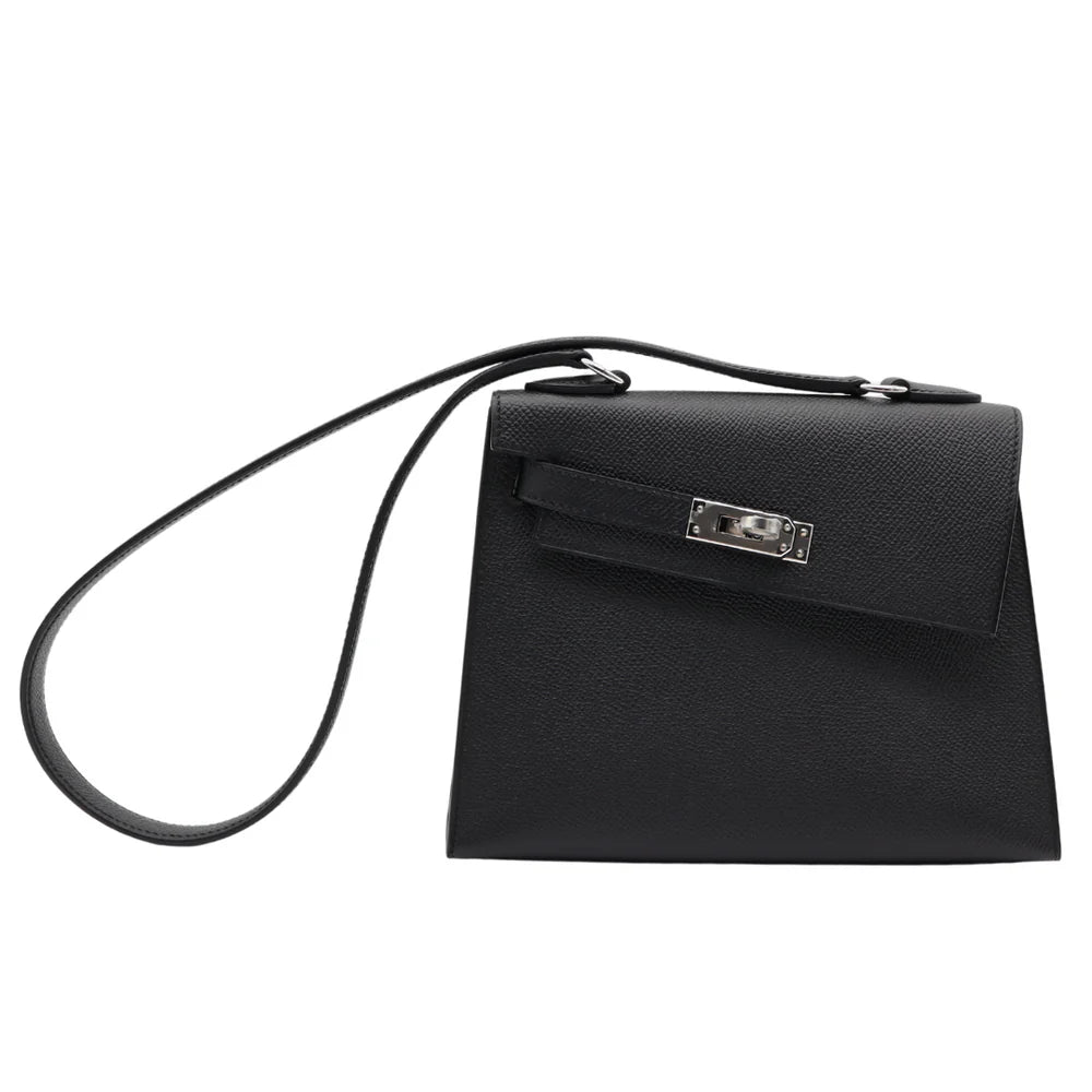 HERMÈS KELLY EN DESORDRE BLACK EPSOM LEATHER PALLADIUM HARDWARE